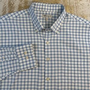 PETER MILLAR Blue & White Summer Comfort Long Sleeve Button Down Shirt | XL